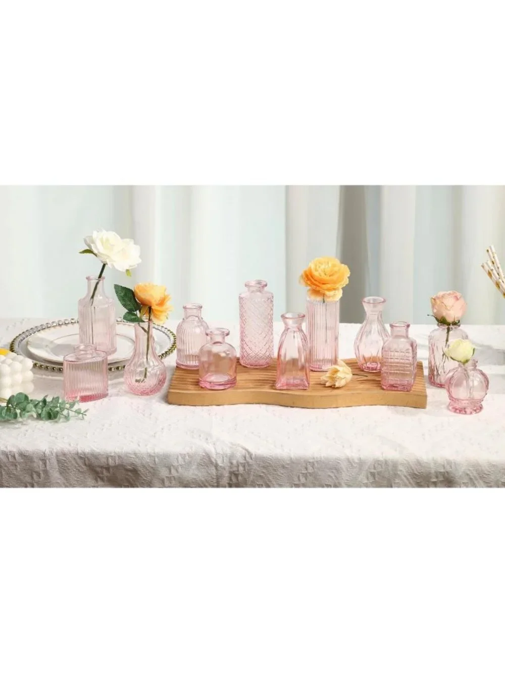 36pcs Pink Glass Bud Vases Set - Small Flower Centerpieces for Weddings & Decor